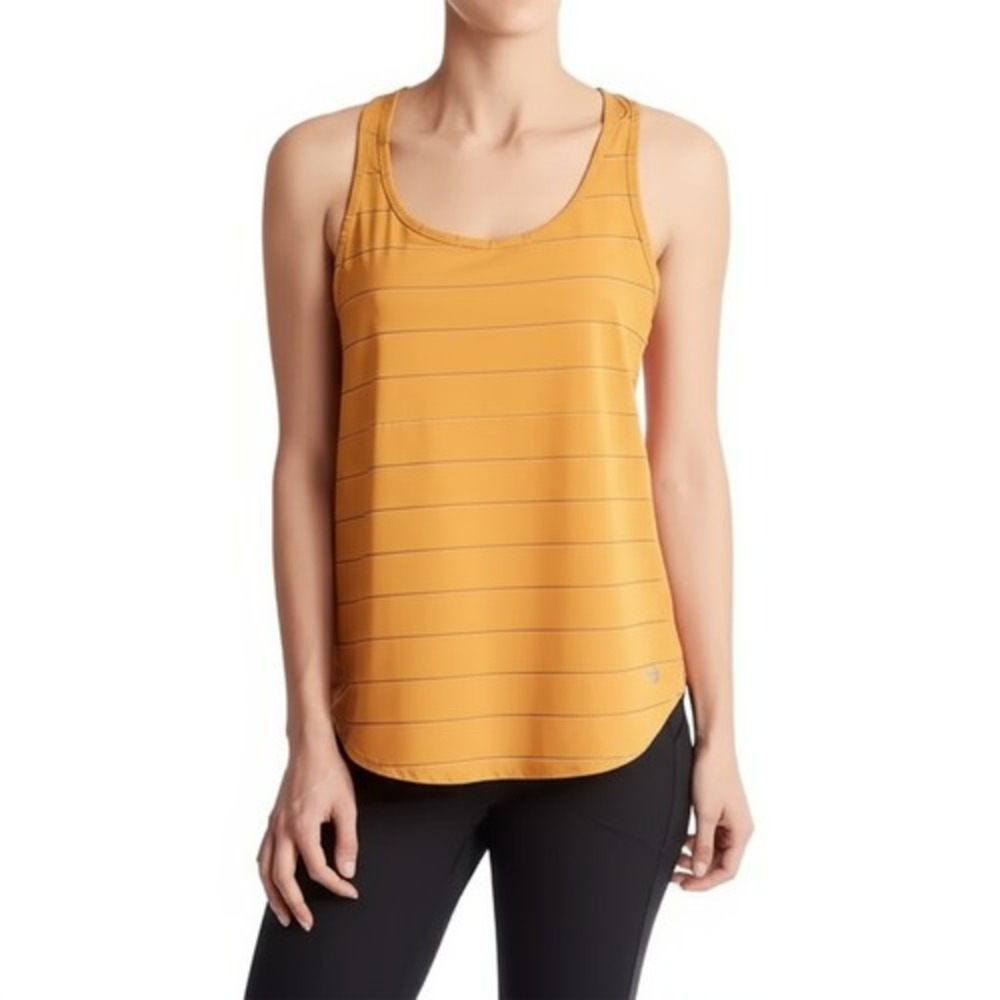 Champion Orange Striped Tank Top M Crisscross Ruffle Back Athletic Workout Shirt